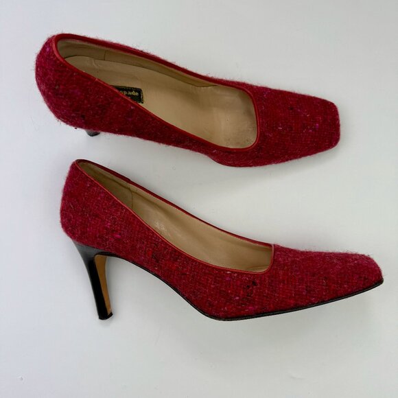 KATE SPADE Red and Pink Boucle Tweed Heels 8.5AA - Picture 1 of 11